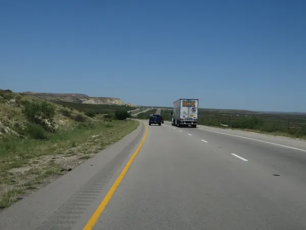 A truck on Interstate 10 crossing rural West Texas in Culberson County